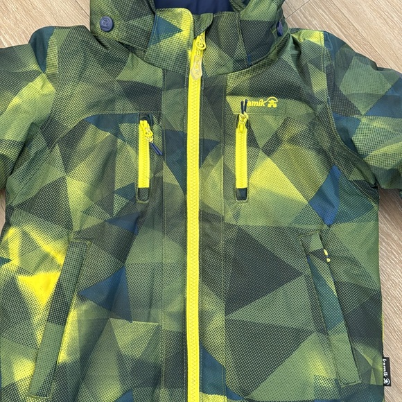 Kamik Boys Insulated Jacket 3T winter snow ski technical hood green yellow blue - Picture 2 of 11